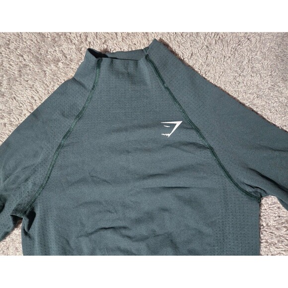 Gymshark Vital Seamless 2.0 Long Sleeve Crop Top Mock Neck Dark Green - Picture 3 of 4